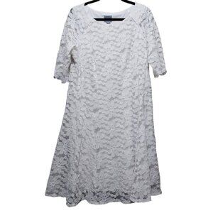 Womens White Lace Dress With Elbow-Length Sleeves & Polyester Lining By Rabbit R